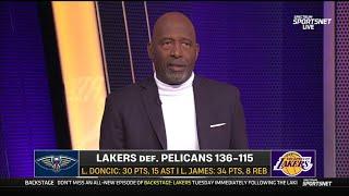 "CHEAT CODE" - James Worthy GOES CRAZY LeBron & Luka combined 64 as Lakers DESTROY Pelicans 136-116