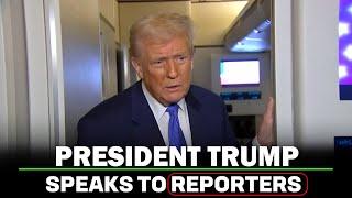 ONBOARD AIR FORCE ONE: US President Trump speaks to reporters prior to arrival at Joint Base Andrews