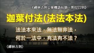 《禪林古則公案機語拈頌‧第0222則‧初祖迦葉付法（法法本法）》法法本來法，無法無非法，何於一法中，有法有不法？