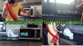 Weekely cleaning routine .Mixer, Microwave,  induction, kitchen counter.by Indian lifestyle gauri.