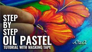 Easy Abstract painting with oil pastels | Abstract Flowers with Oil pastel and Masking tape