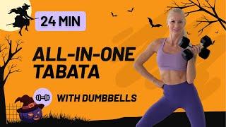 24 Min All-In-One Tabata with Dumbbells - No Repeat, Home Workout