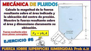 FUERZA RESULTANTE Y CENTRO DE PRESIÓN SOBRE SUPERFICIE TRAPEZOIDAL SUMERGIDA | Problema 4.21 Mott