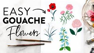 5 EASY Gouache Flowers for Beginners (How to paint with Gouache Tutorial)