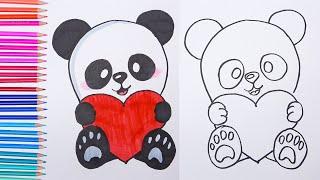 How to draw cute PANDA with heart  Easy drawings