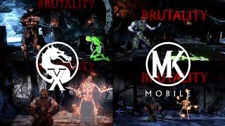 Mortal Kombat X vs Mortal Kombat Mobile - All BRUTALITIES COMPARISON