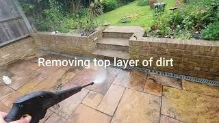 Jetwashing paving with patio head and detergent