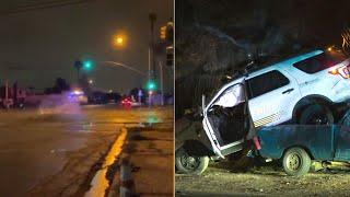 San Bernardino chase: Video shows deputy's vehicle go airborne, hit truck | ABC7