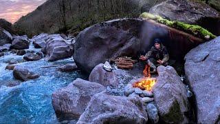 2 Days SOLO Bushcraft | CATCH & COOK at my Survival Shelter | Hot Stone Cooking