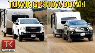 Toyota Tacoma vs GMC Canyon - Which Midsize Pickup Pulls this Travel Trailer Best?