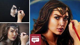 HOW TO PAINT WONDER WOMAN / GAL GADOT  VIBRANT COLORS PORTRAIT ART - Annotated Tutorial