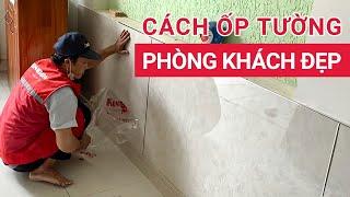 Cách ốp tường phòng khách đẹp bằng tấm PVC vân đá Marble | Hướng dẫn ốp nhựa giả đá phòng khách