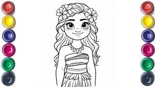 Beautiful moana Drawing for Kids, Painting & Coloring for Kids | Let's Draw Together