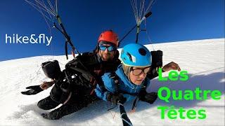 Hike & fly paragliding tandem flight  Les Quatre Têtes. french Alps Feb 2024