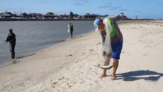 Pescas de tarrafas, 04-10-24, Barra de Tramandaí, com botos e peixes, além de tempo bom. #netfishing