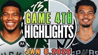 Milwaukee Bucks VS San Antonio Spurs Game 4th Highlights Jan 08,2025 NBA Season 2024-25