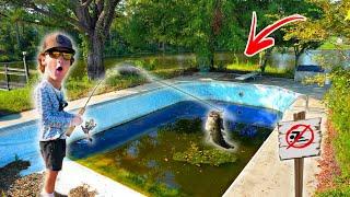 I Went FISHING In An ABANDONED Swimming POOL (Surprising Catch)