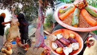 Rural Woman’s Ramadan: Cooking Barley Couscous with Goat Meat on a Wood Fire #cooking الريف الجزائري