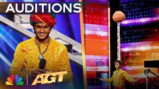 Praveen Prajapat DEFIES GRAVITY By Balancing Objects On His Head! | Auditions | AGT 2024