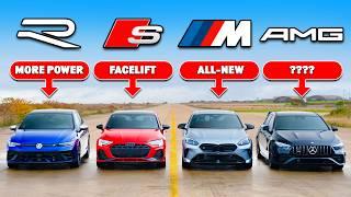 New VW Golf R v BMW M135 v Audi S3 v AMG A35: DRAG RACE