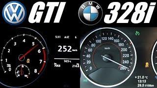 Which is the best TURBO 4 cylinders? Golf GTI (220HP) vs BMW 328i (245HP) 0-250 km/h 