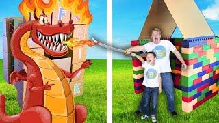 Baby King Builds Playhouses to Escape DRAGON! | Pretend Play by Papa Joel's English