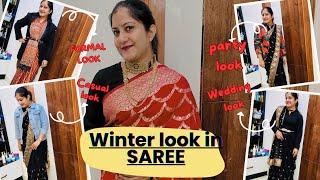 How to style Saree in winter|| office look|| wedding look|| winter saree look book|| #winterfashion