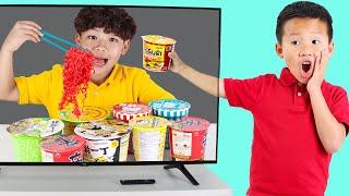 Kaden vs Eric: TV Food Battle with Fruits Slime & Art!