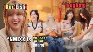 NMIXX members teasing LILY when she suddenly mixed Korean and English while talking