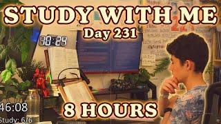 LIVE 8 HOUR | Day 231 | study with me Pomodoro | No music, Rain/Thunderstorm sounds