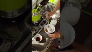 Girl  makes magic coffee  in caravan 
