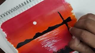 how to create a easy sunset acrylic painting - acrylic painting for beginner