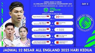 JADWAL BABAK 32 BESAR ALL ENGLAND 2025 DAY 2 HARI INI JAM 5 SORE LIVE YOUTUBE BWF TV #allengland2025