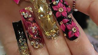 Watch Me work | Freestyle Acrylic Nails on Client| 3d flowers