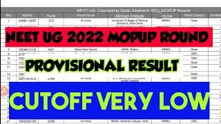 NEET UG 2022 MOPUP ROUND PROVISIONAL RESULT Cutoff Category Wise