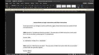 Lecture on Logic Instructions and Other Instructions