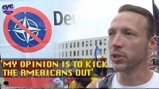 Protesters demand closure of US Air Base Ramstein in Kaiserslautern, Germany