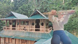 Full Video 35 day the girl Build a wooden house and decorate the wooden wall