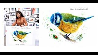 Jian Chen's FINE ART - a blue tit with a ladybird