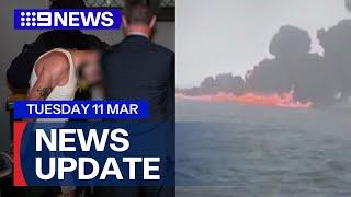 Fourteen charged over antisemitic crime spree; Cargo ship, oil tanker collide | 9 News Australia