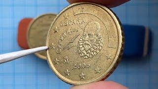 Spain 10 vs 50 cent 2005 Euro coins 