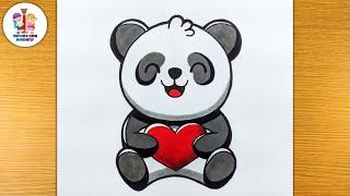 HOW TO DRAW A CUTE PANDA HOLDING A HEART