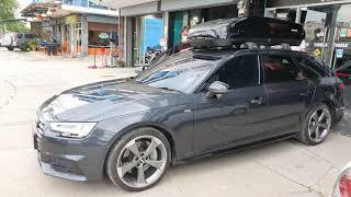 กล่องเก็บของบนหลังคารถ YAKIMA RoofBox Easytrip 470 ติด Audi A4 กล่องหลังคารถ กล่องใส่ของบนหลังคารถ