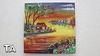 Beautiful Riverside Scenery Painting | Acrylic Painting | Tuba Arts