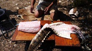 Cooking Nile Crocodile Tail Meat Red Wine Stew - Hunt Catch Cook - Kalahari African Village