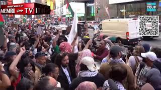 Protesters in Times Square Rally After Hamas Leader's Assassination: The Martyr Is Beloved by Allah!