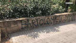 Graffiti against Bartomeu in front of Camp Nou