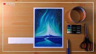 Easy Oil Pastel Drawing for Beginners | Beautiful Aurora Night Sky Scenery - Art Artistry