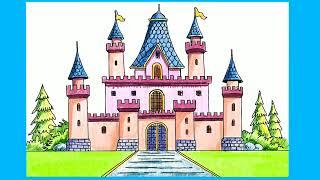 Castle Drawing step by step easy #viral #drawing #easy #trending #disney #top #coloring #india