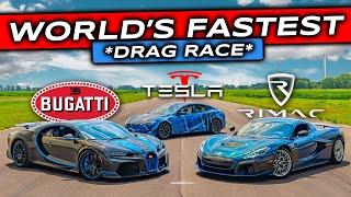 WORLD'S FIRST: Rimac Nevera V Bugatti Chiron SuperSport V Tesla Plaid... *DRAG RACE*